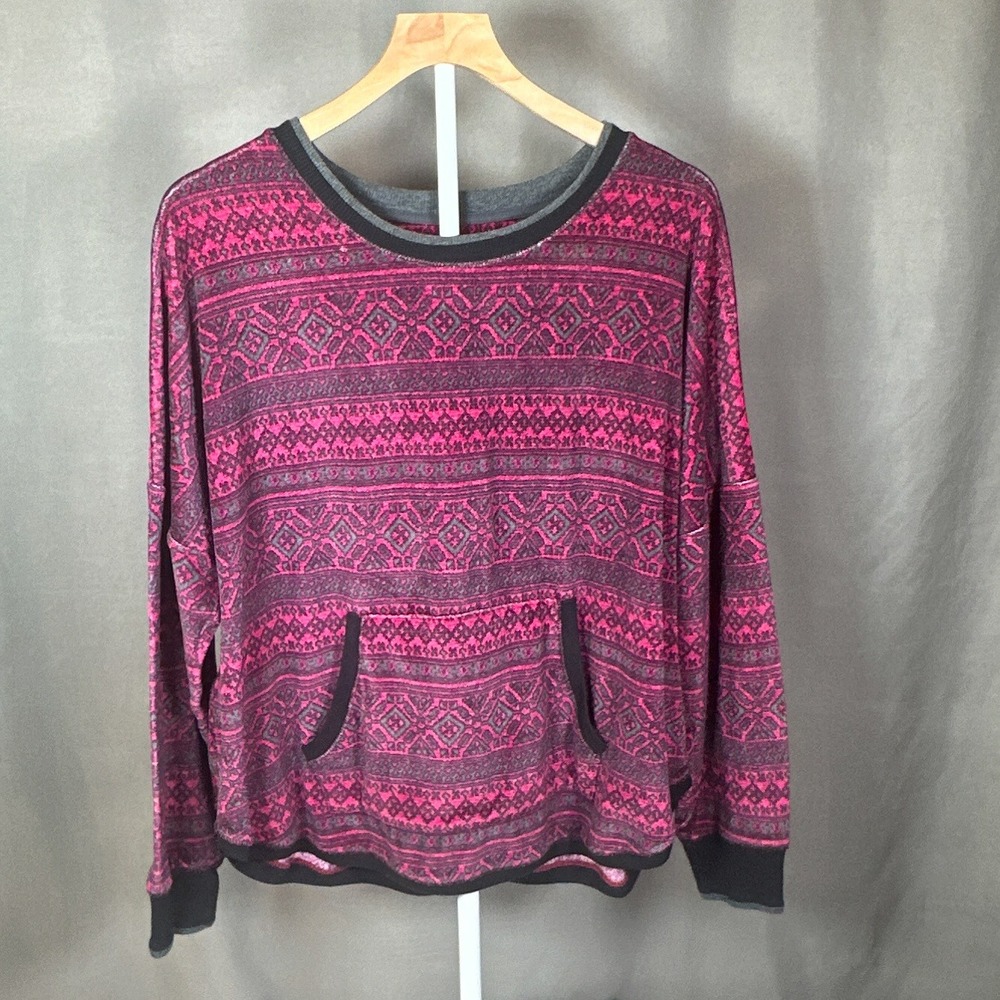 Simply Vera Vera Wang Pink Grey Fair Isle Kangaroo Pocket Top XL C365855